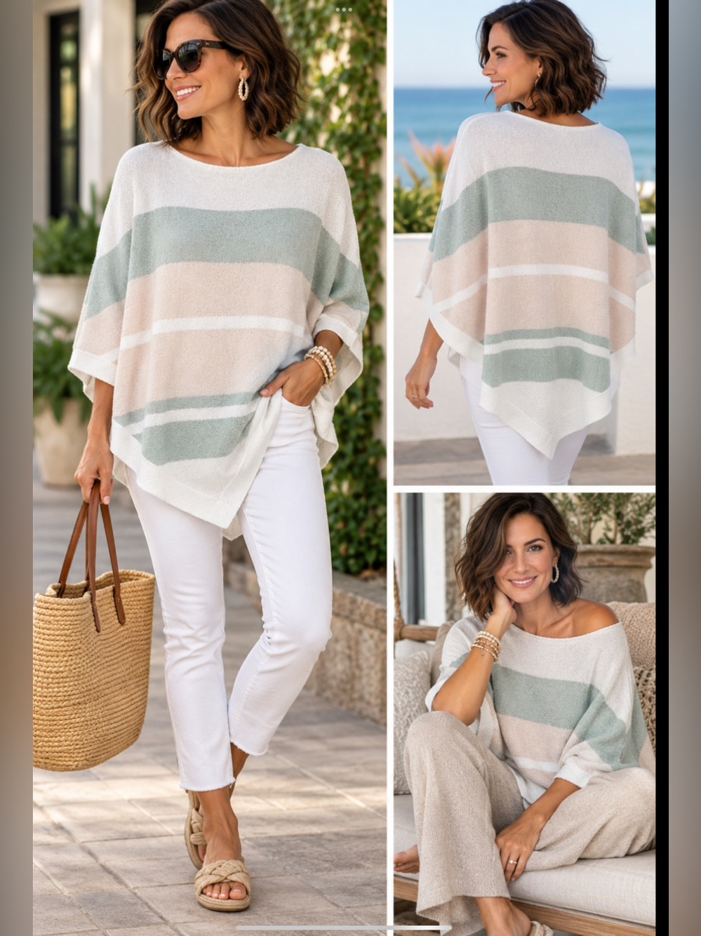 Barefoot Dreams | CozyChic Ultra Lite Ocean Breeze Poncho-Pink Multi Stripe OS